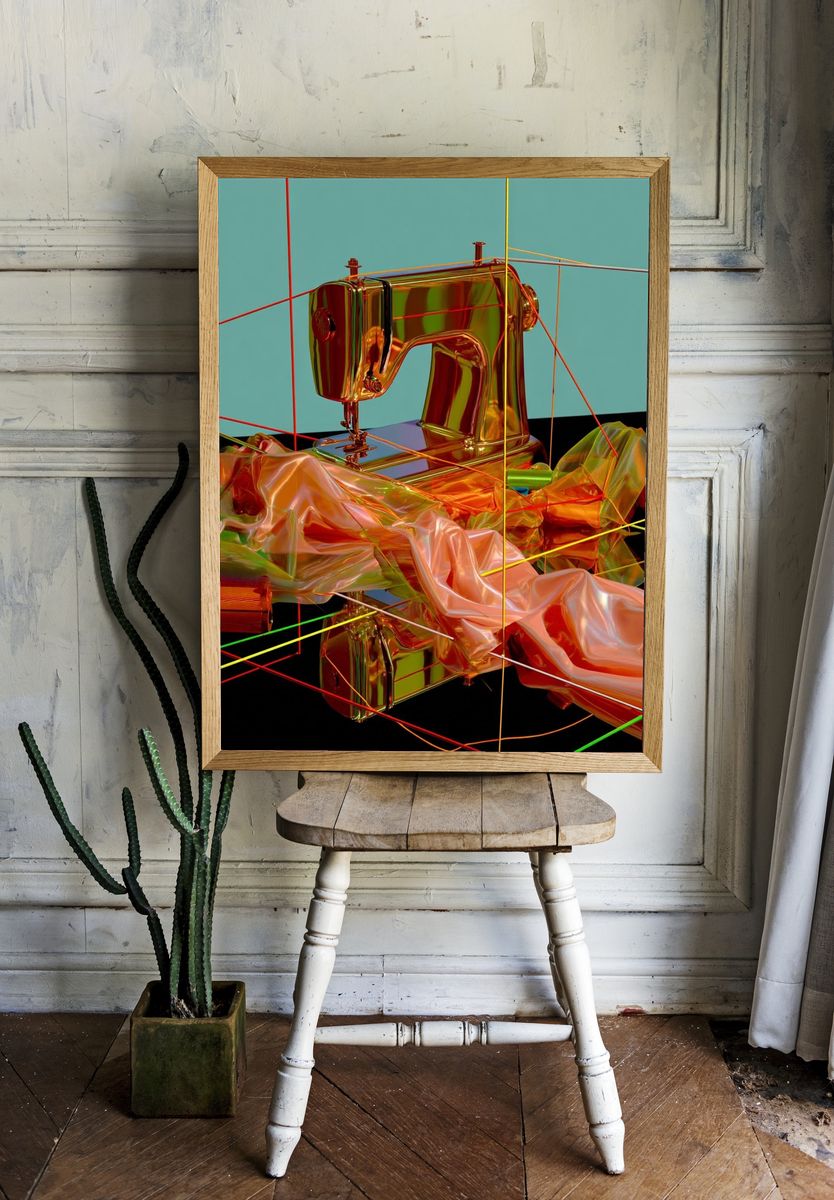 Golden Sewing Machine Abstract Poster. room preview