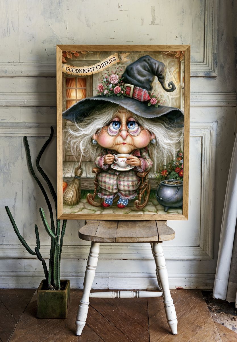Goodnight Cheekies Witch Illustration Poster. — room view 1