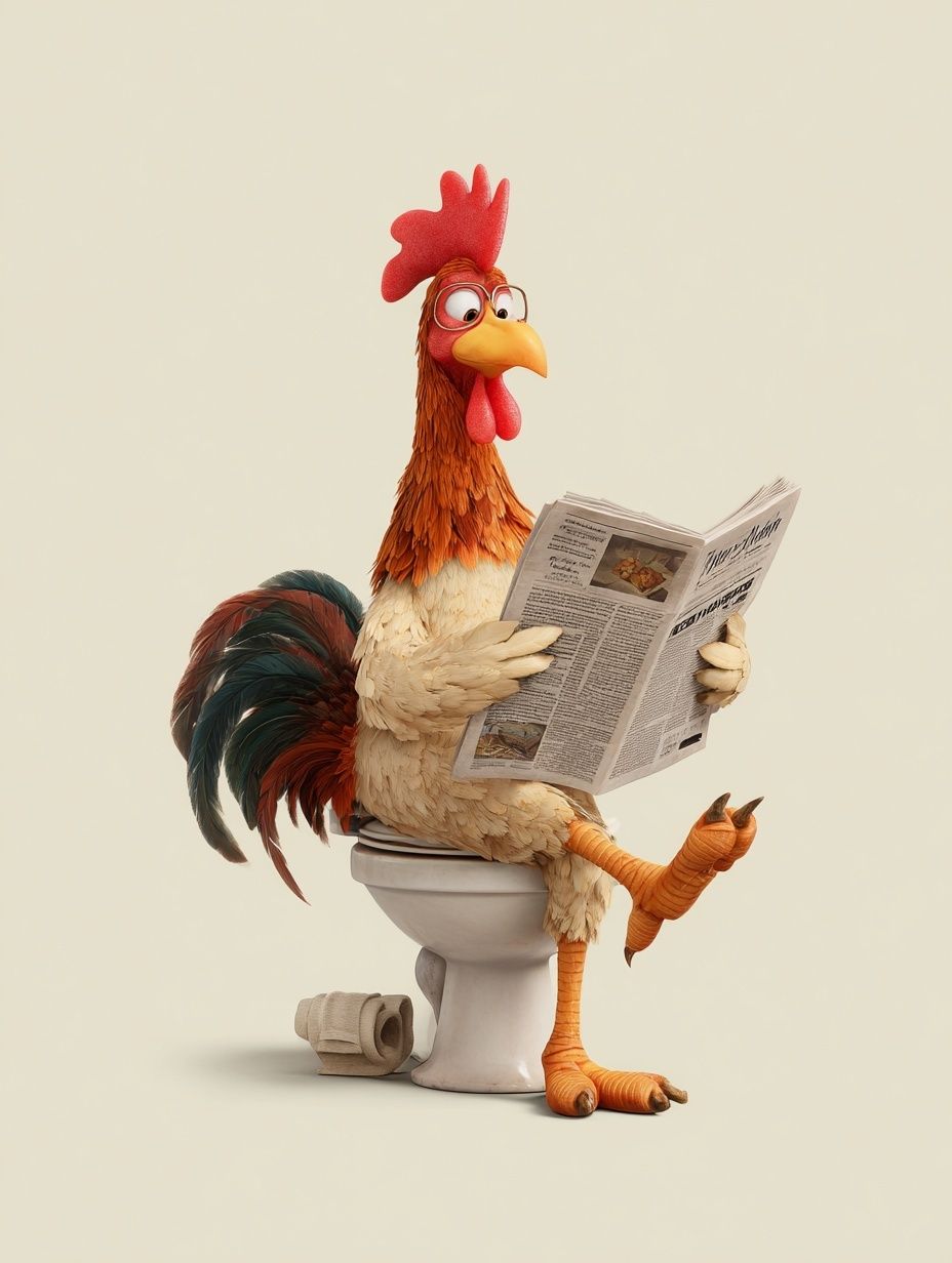 Reading Rooster Illustration Poster. poster detail