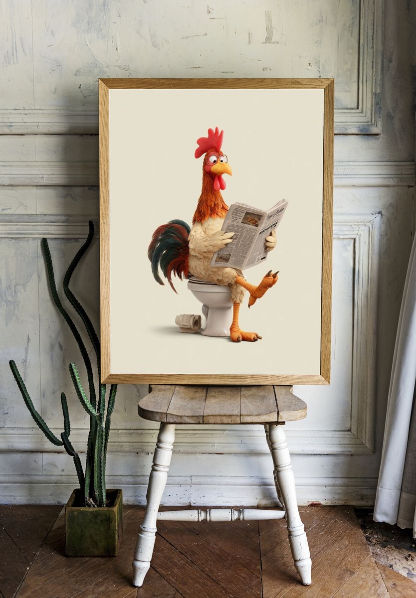 Reading Rooster Illustration Poster. — room view 1