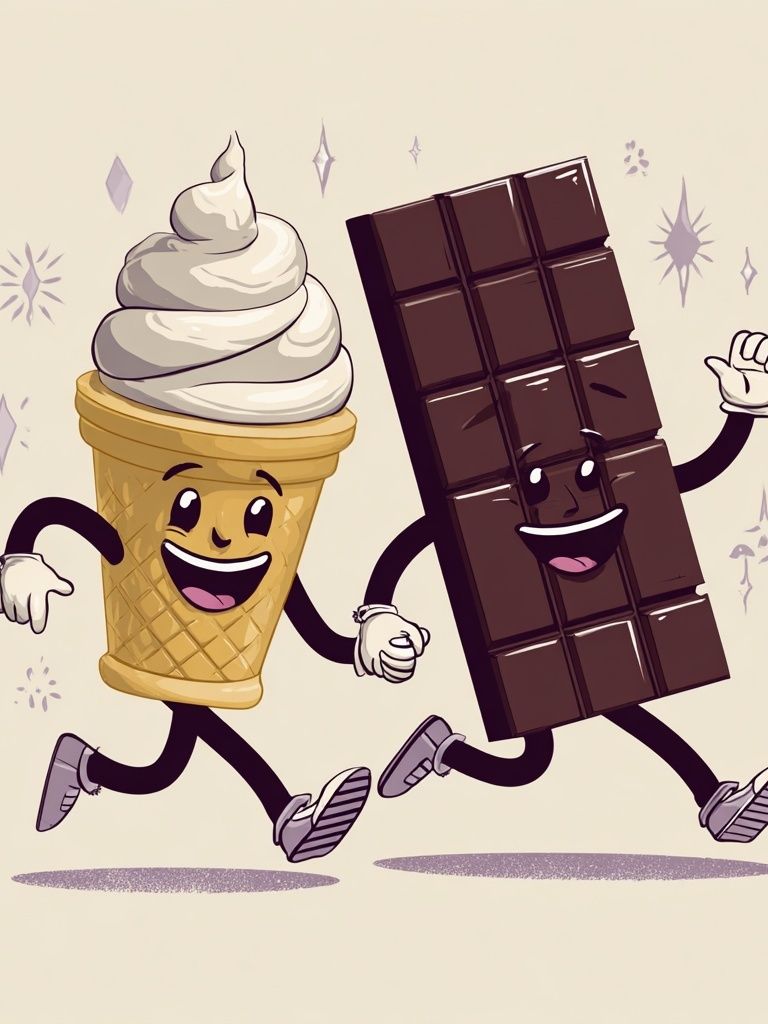 Running Ice Cream and Chocolate Poster. poster — illustration art