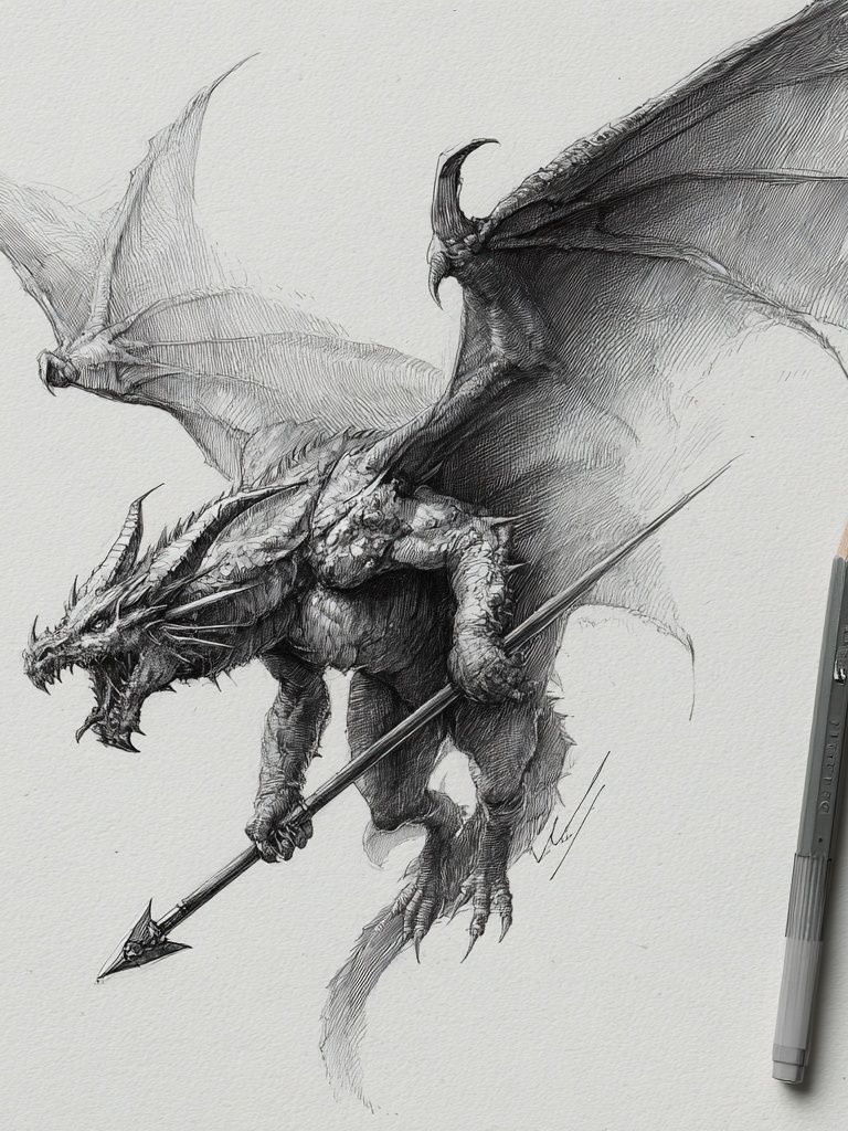 Dragon Sketch Illustration Poster. poster — illustration art