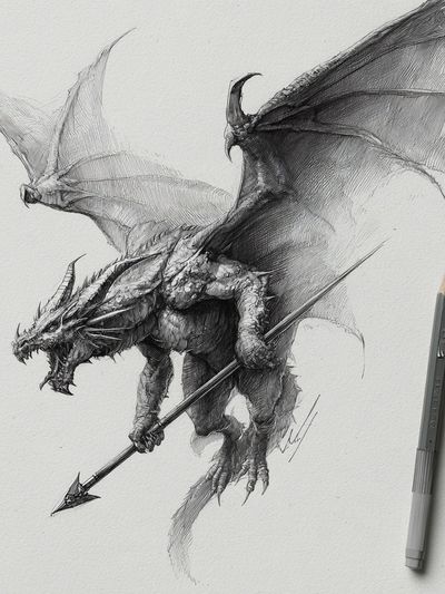 Dragon Sketch Illustration Poster. poster