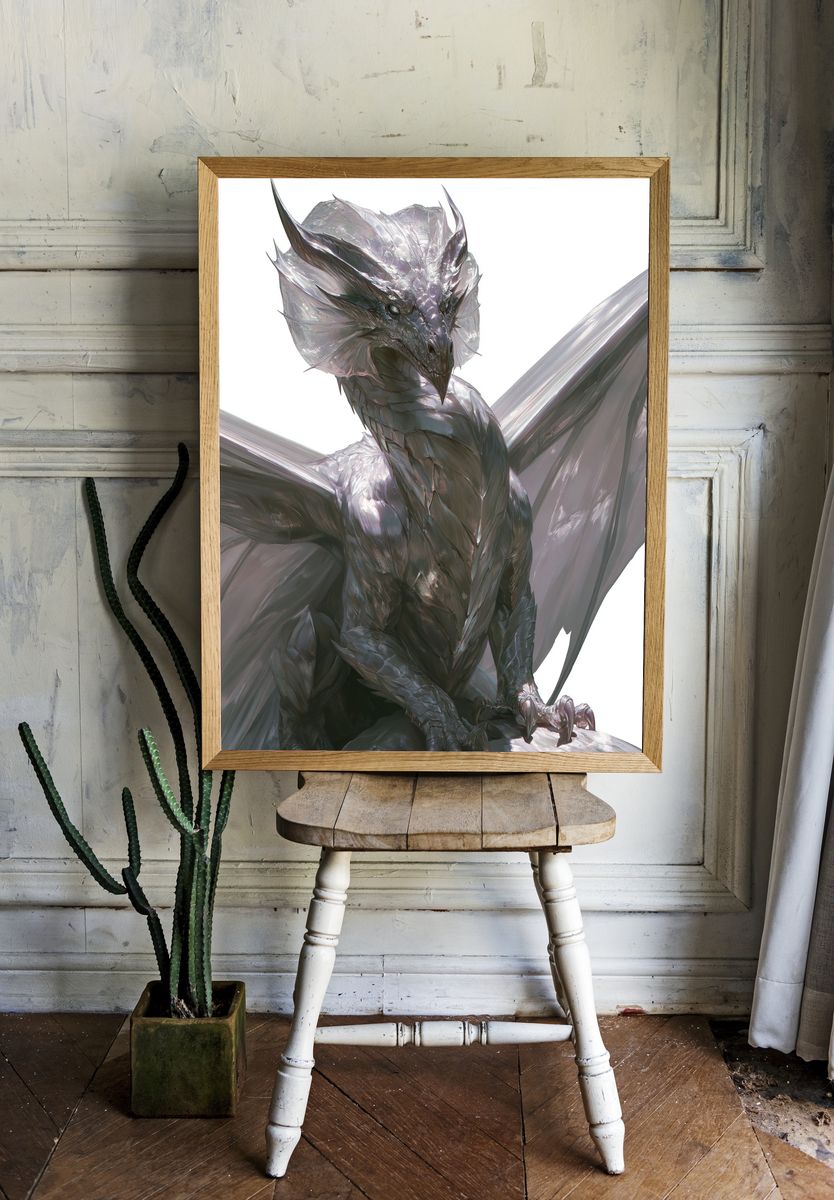 Silver Dragon Digital-Art Poster. room preview