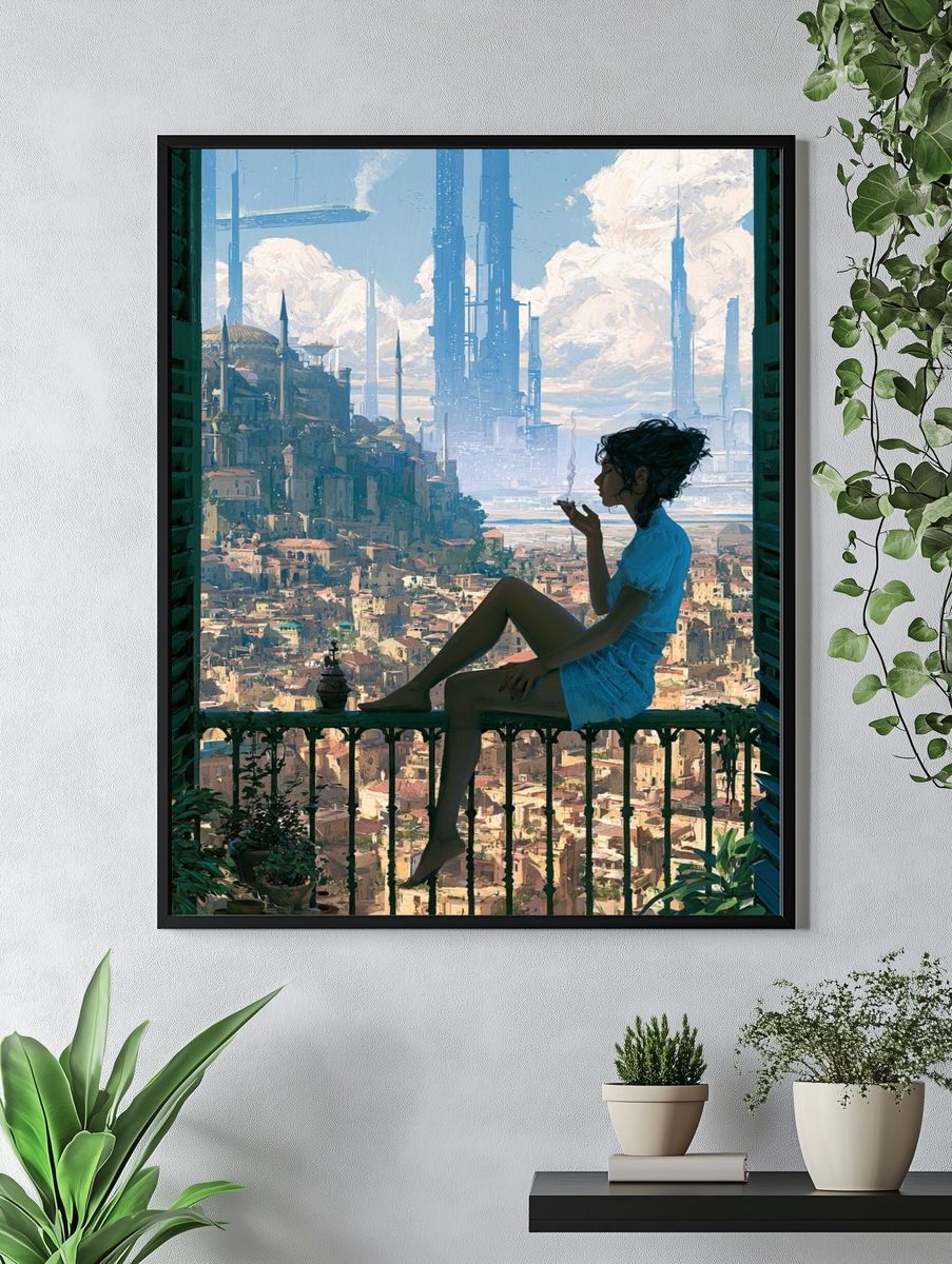 Futuristic Balcony Cityscape Print. — room view 4