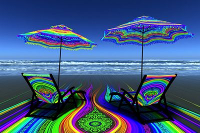 Neon Beach Lounge Illustration Poster. poster
