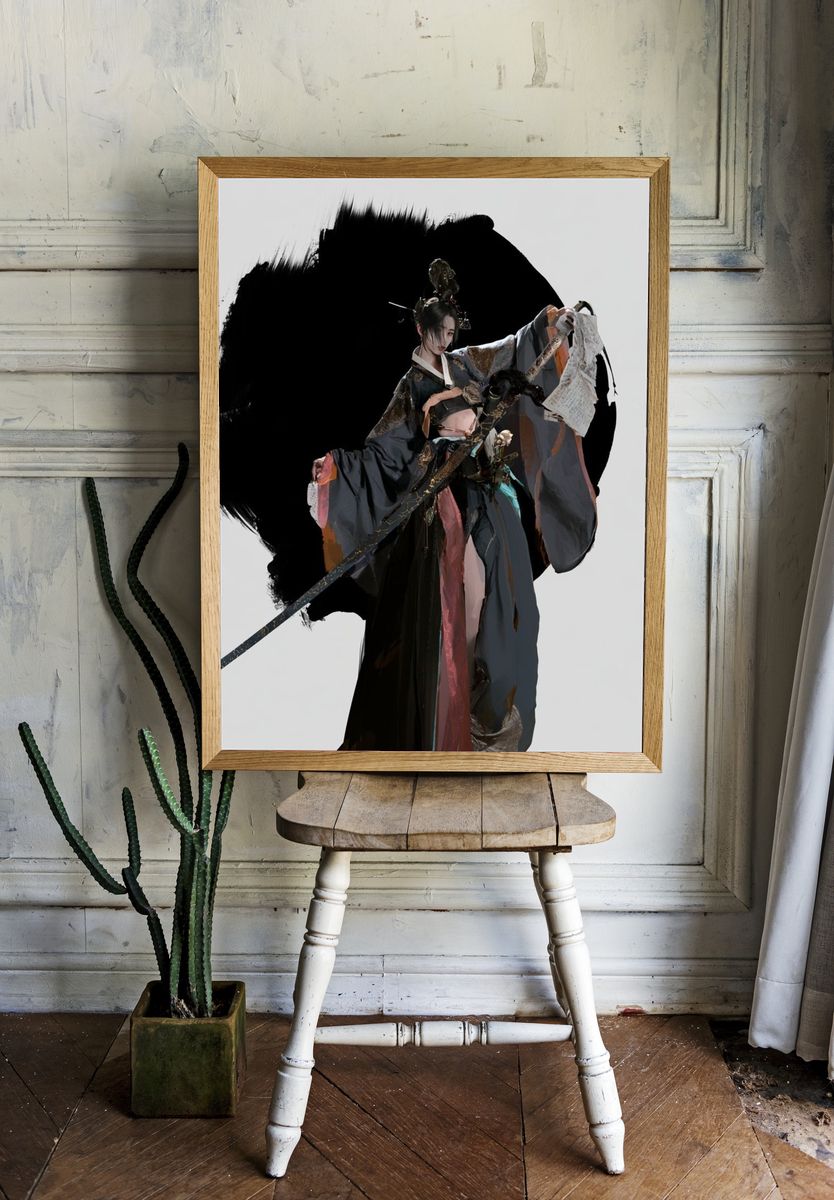 Samurai Warrior Digital Art Poster. — room view 1