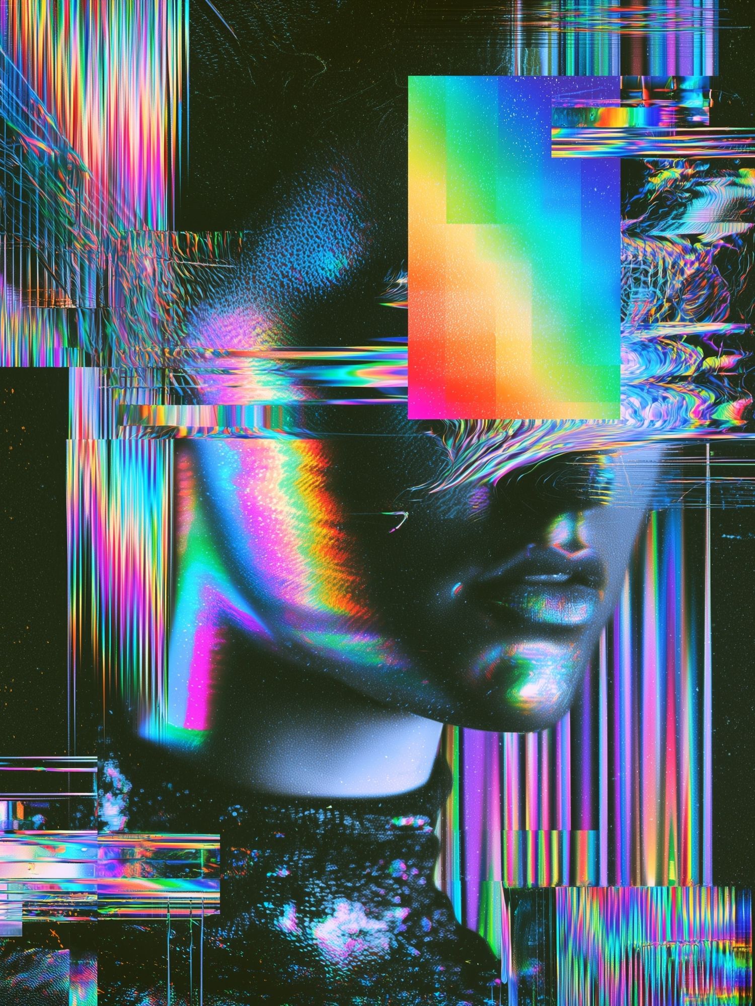 Glitch Neon Portrait Poster. poster — illustration art