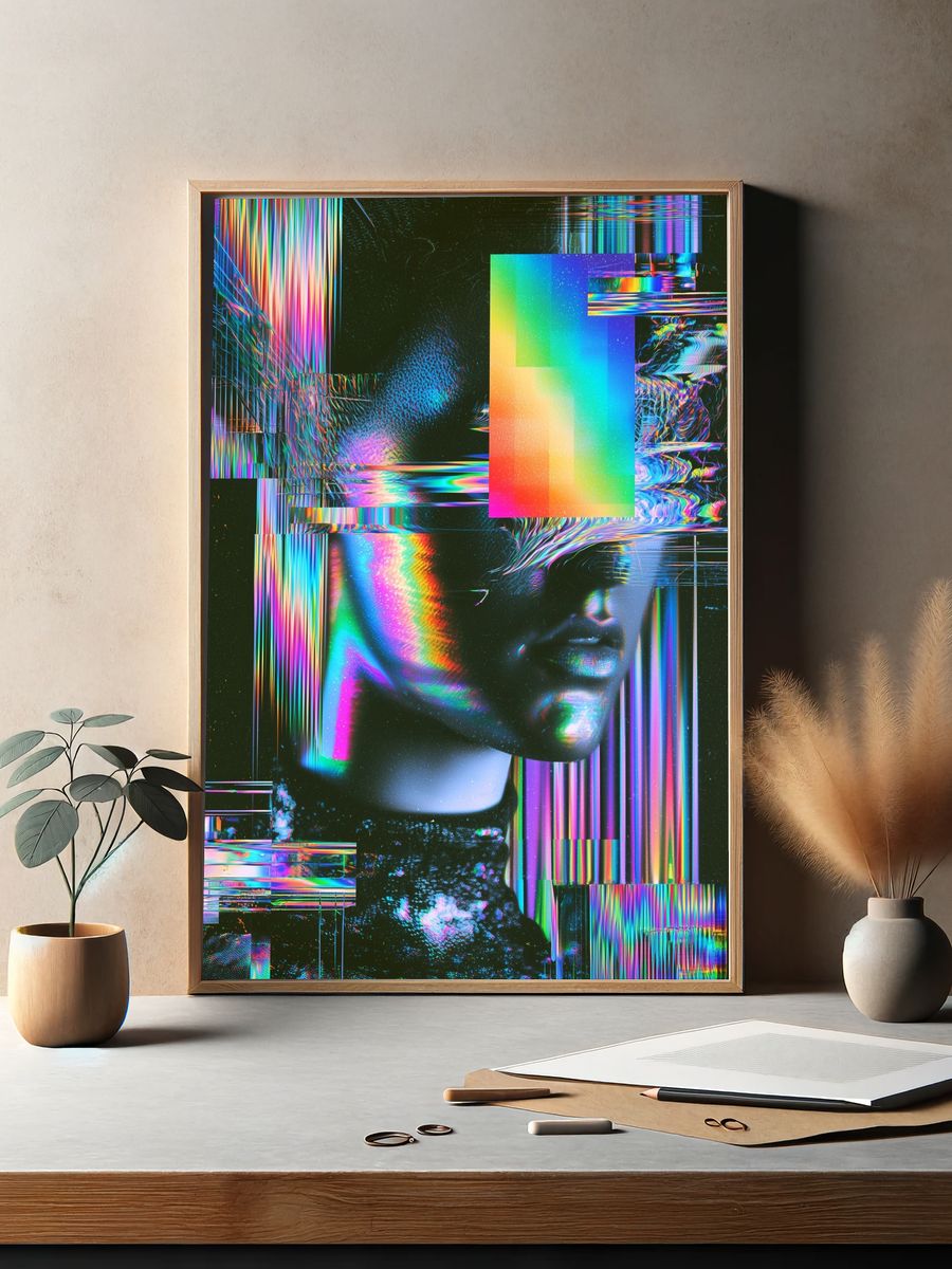 Glitch Neon Portrait Poster. — room view 2