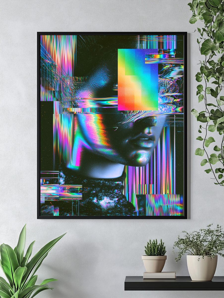 Glitch Neon Portrait Poster. — room view 4