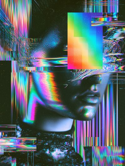 Glitch Neon Portrait Poster. poster