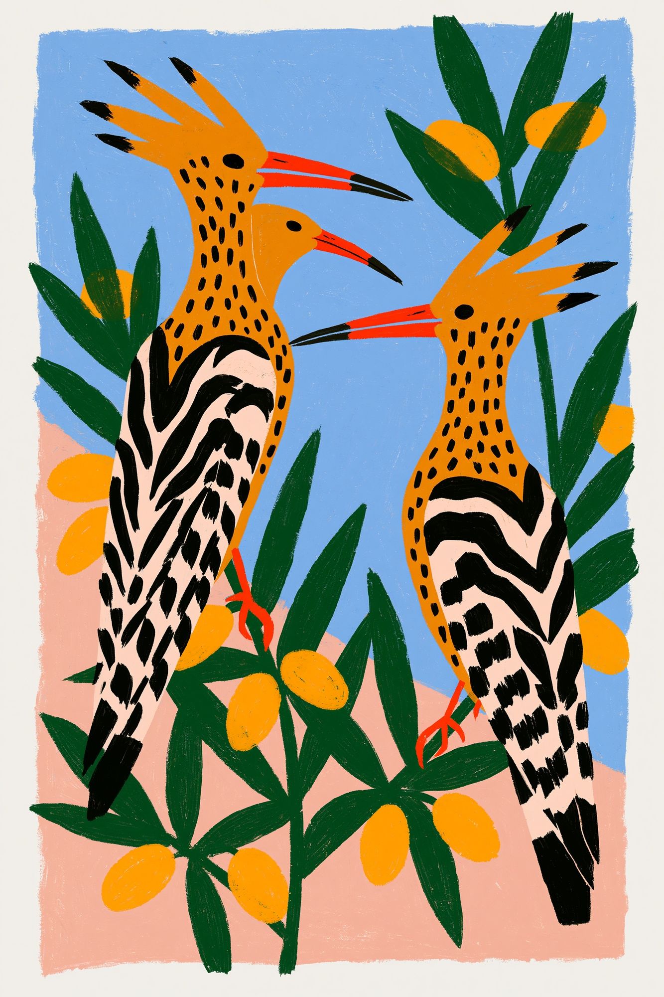 Tropical Hoopoe Birds Illustration Poster. poster — illustration art