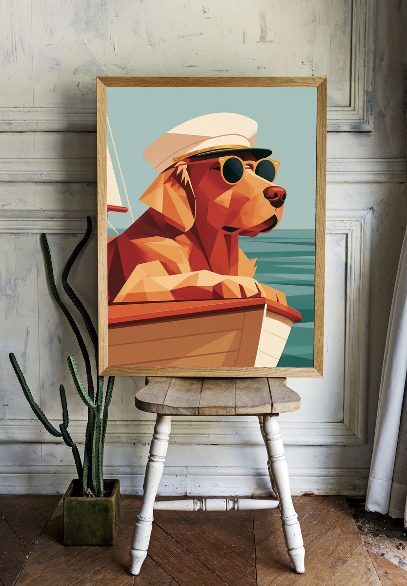 Sailing Dog Illustration Poster. — room view 1
