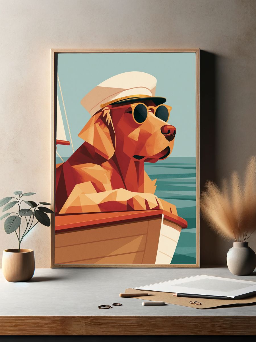 Sailing Dog Illustration Poster. — room view 2