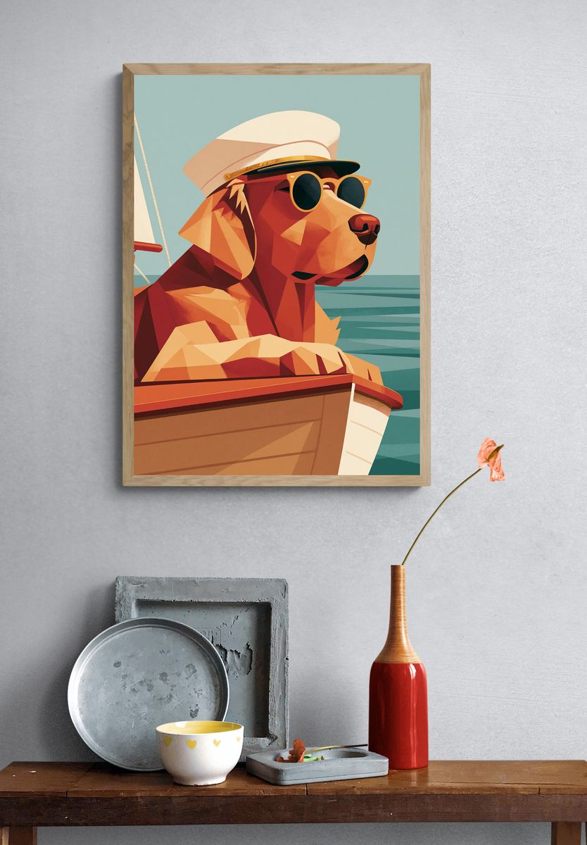 Sailing Dog Illustration Poster. — room view 3