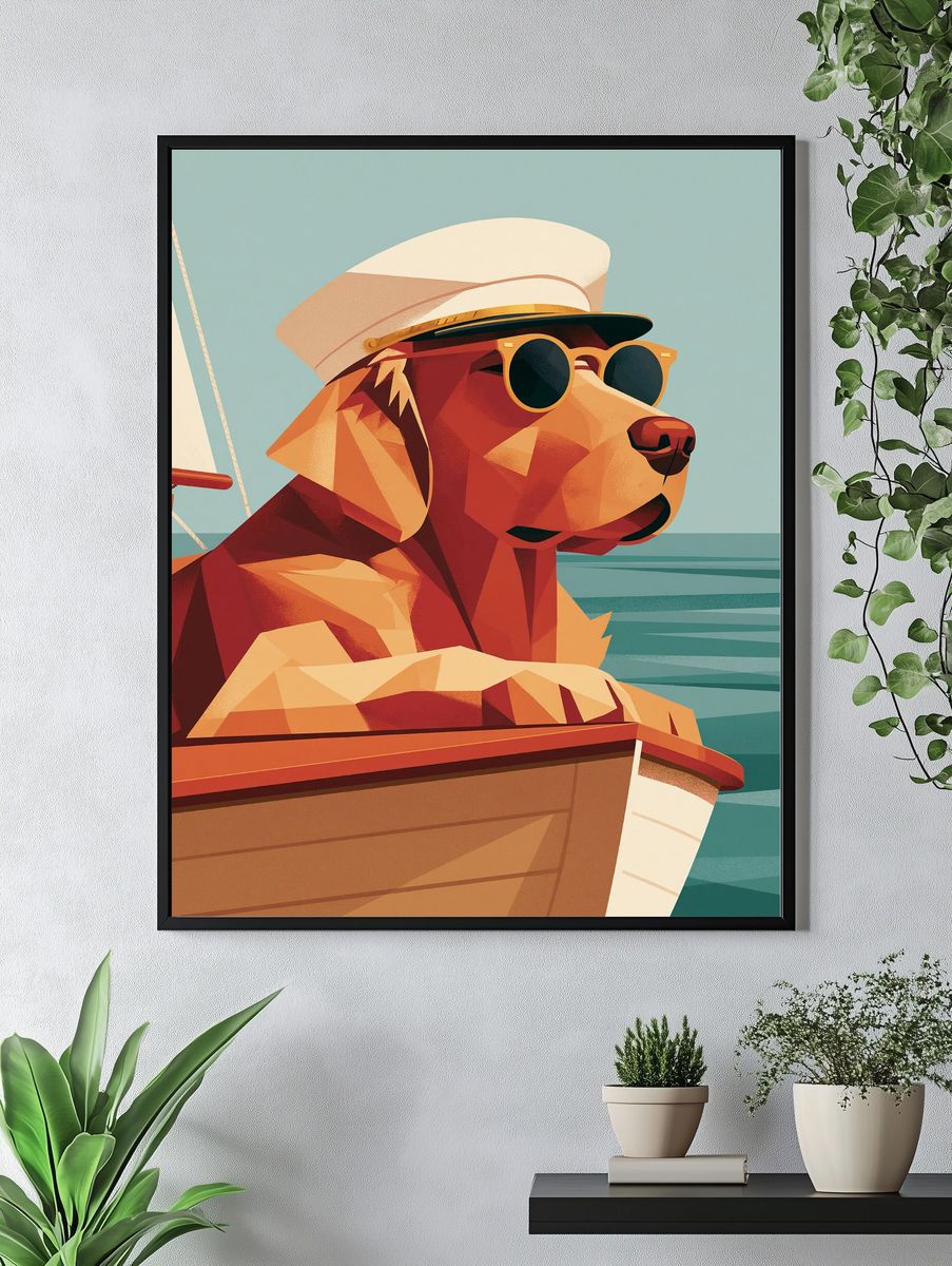 Sailing Dog Illustration Poster. — room view 4
