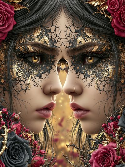 Twin Faces Floral Surrealism Print. poster