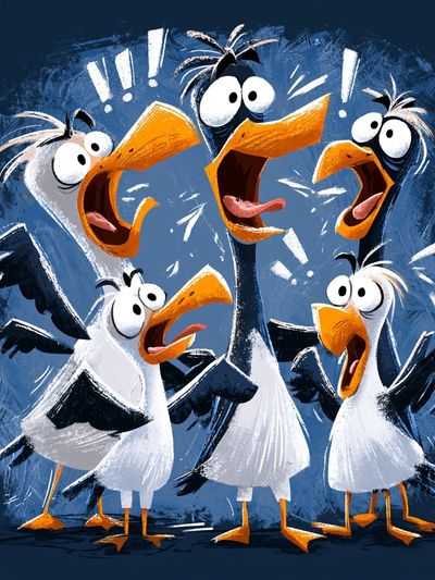 Surprised Seagulls Illustration Poster. poster