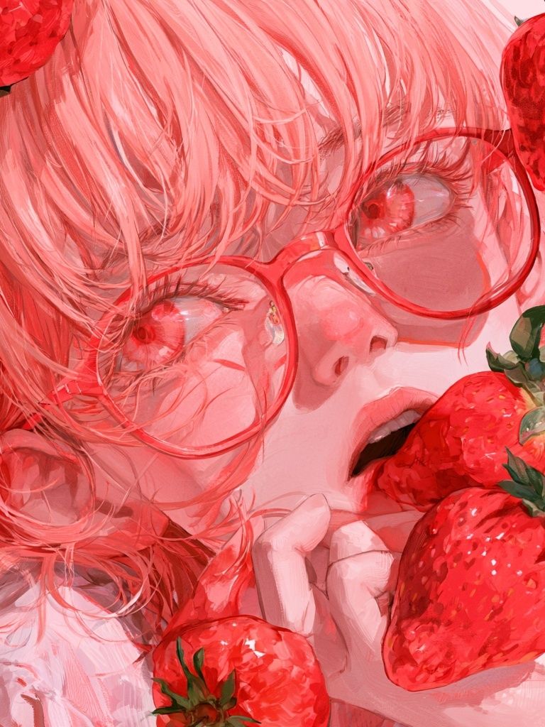 Strawberry Girl Digital Art Poster. poster — illustration art