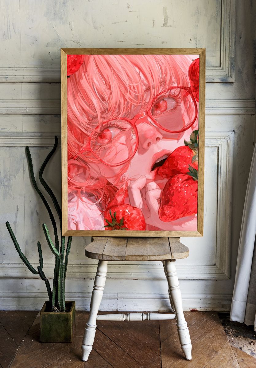 Strawberry Girl Digital Art Poster. — room view 1