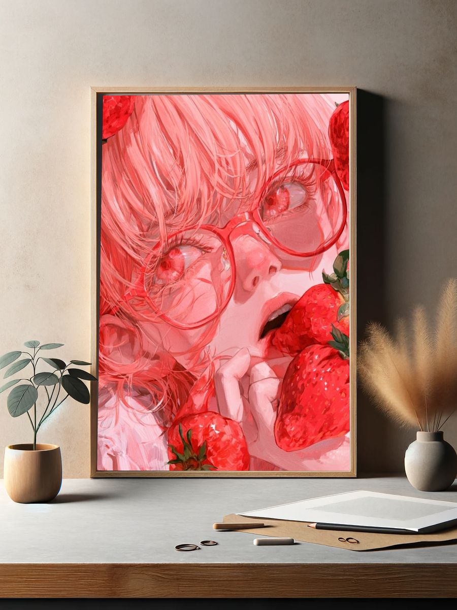 Strawberry Girl Digital Art Poster. — room view 2