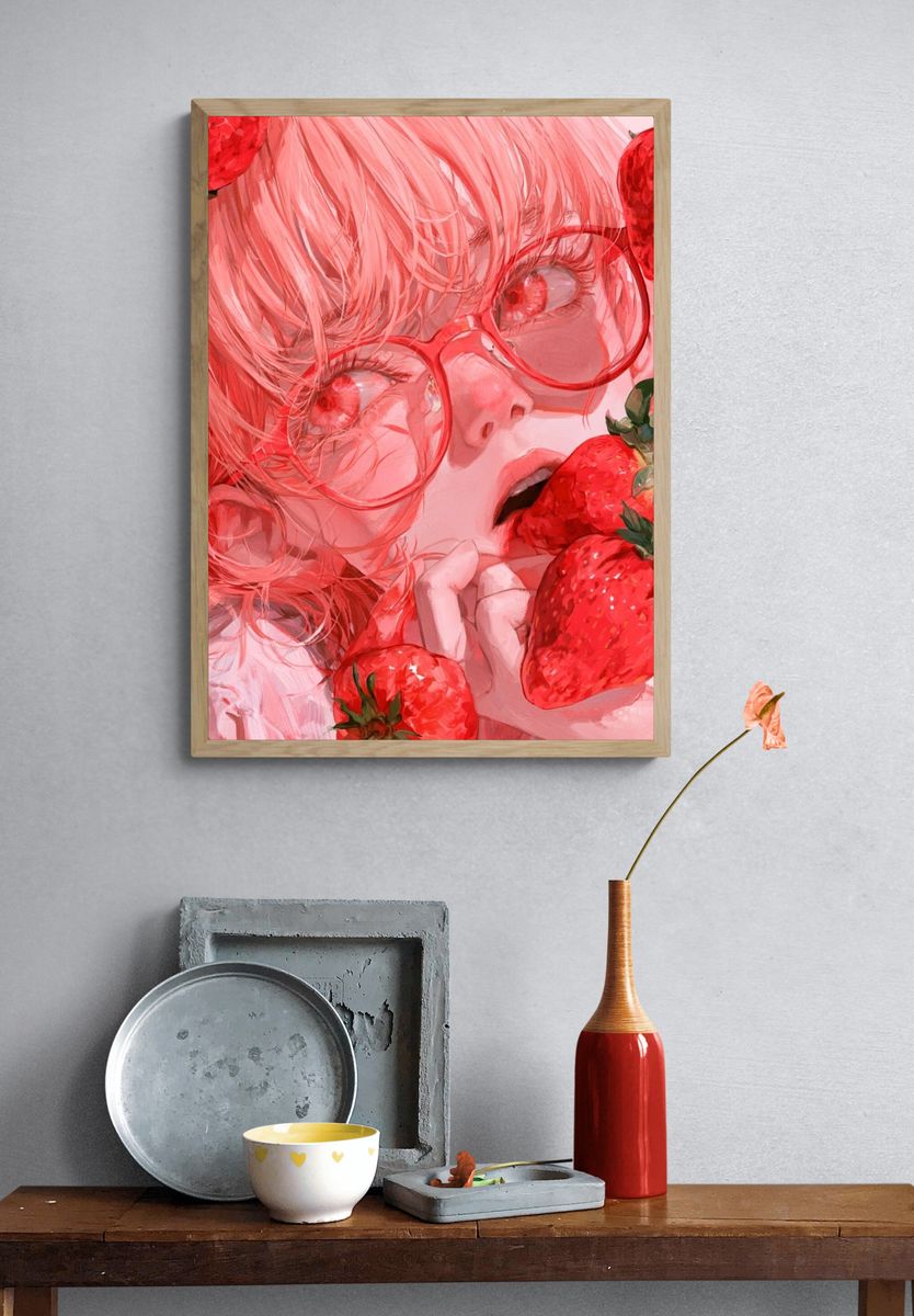Strawberry Girl Digital Art Poster. — room view 3