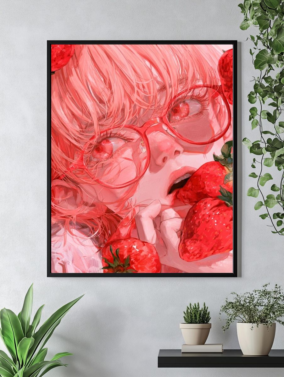 Strawberry Girl Digital Art Poster. — room view 4