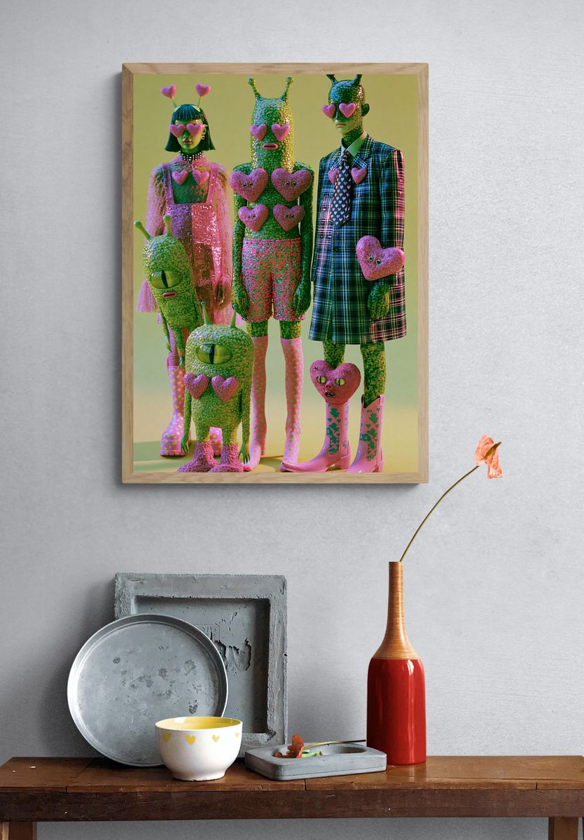 Surreal Heart Aliens Illustration Poster. — room view 3