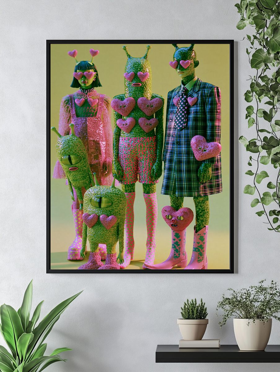 Surreal Heart Aliens Illustration Poster. — room view 4