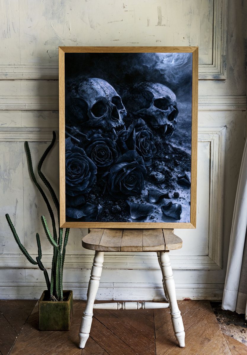 Skulls and Roses Dark Fantasy Poster. room preview