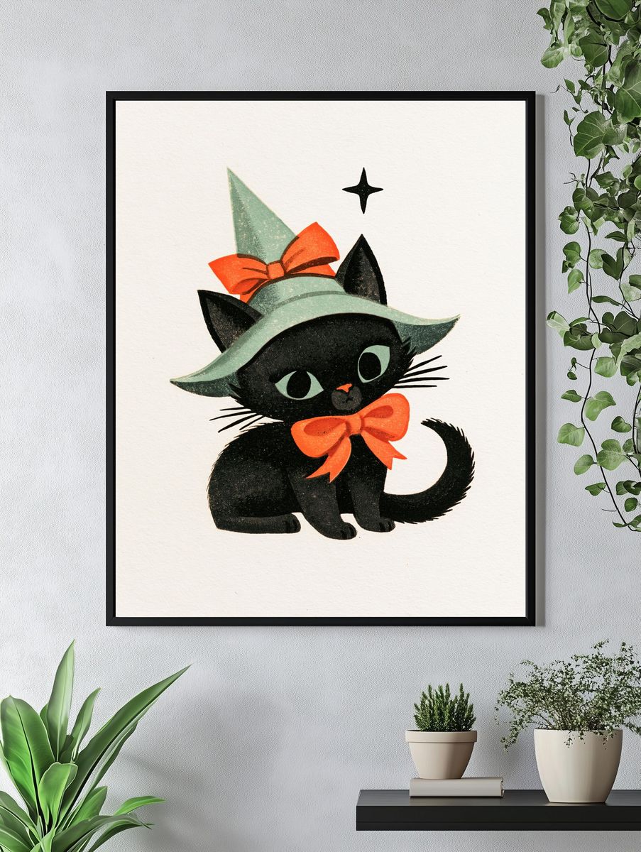 Witch Hat Cat Illustration Poster. — room view 4