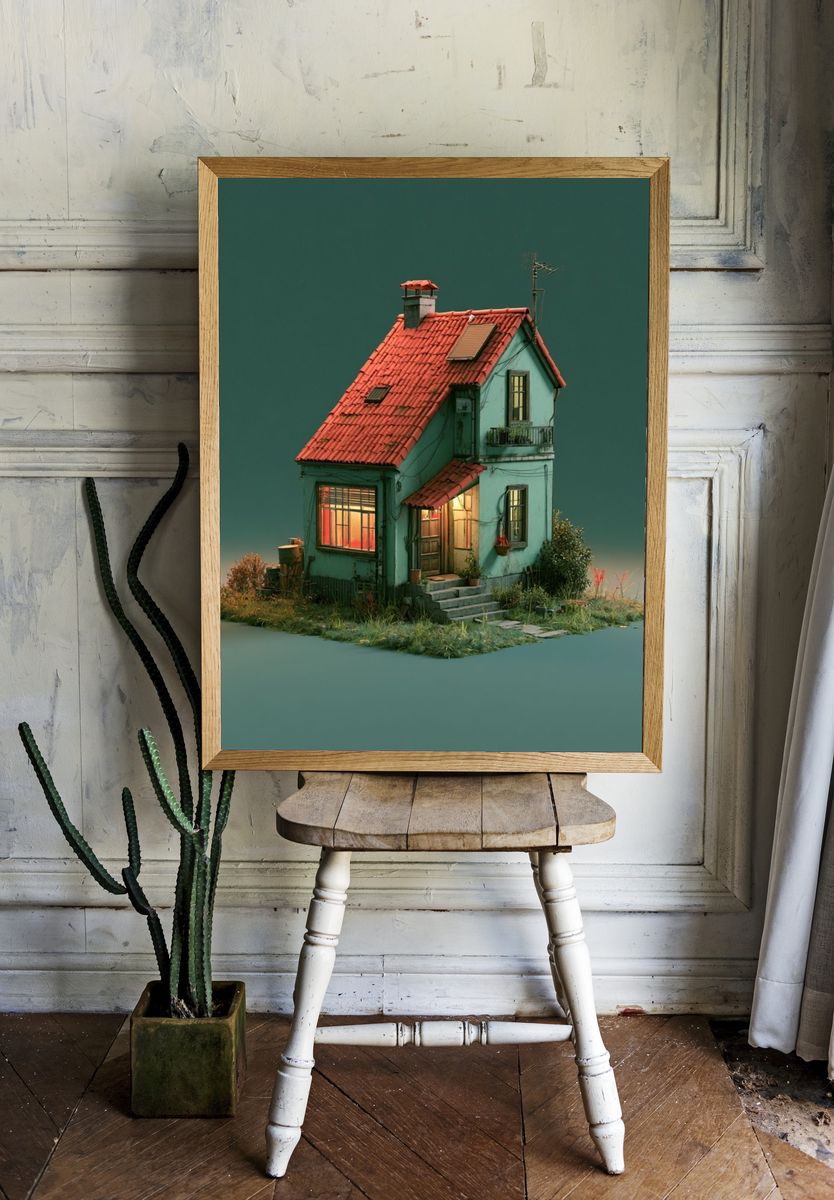 Whimsical Cottage Illustration Poster. — room view 1