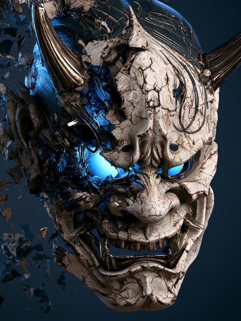 Demonic Oni Mask Illustration Poster. poster detail