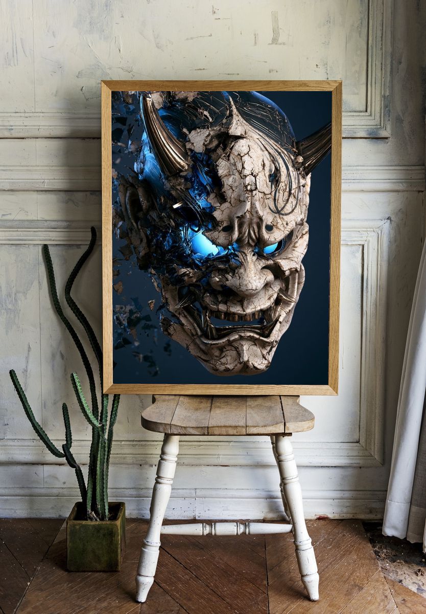 Demonic Oni Mask Illustration Poster. — room view 1