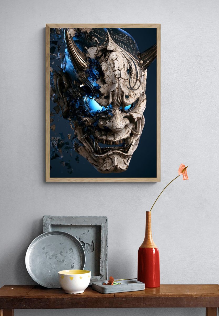 Demonic Oni Mask Illustration Poster. — room view 3