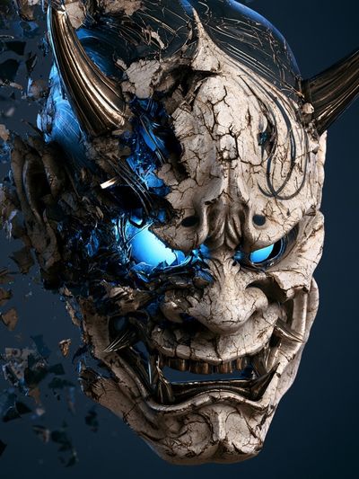 Demonic Oni Mask Illustration Poster. poster
