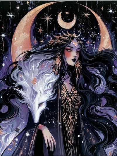 Moon Goddess Wolf Illustration Poster.