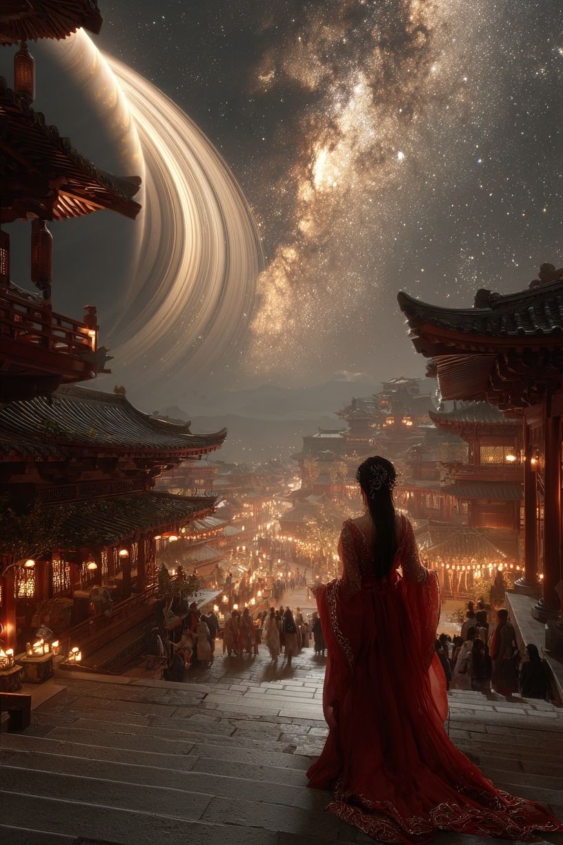 Celestial Temple Nightscape Print. poster detail