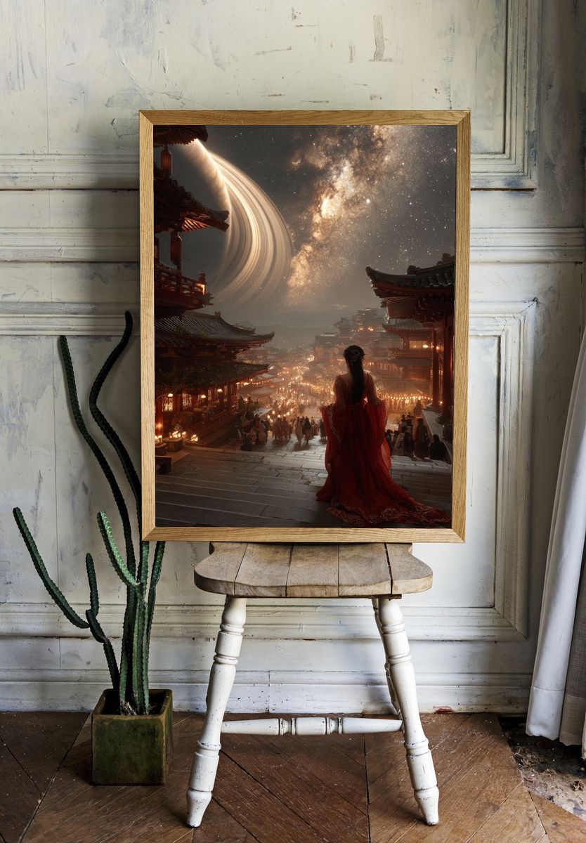 Celestial Temple Nightscape Print. — room view 1