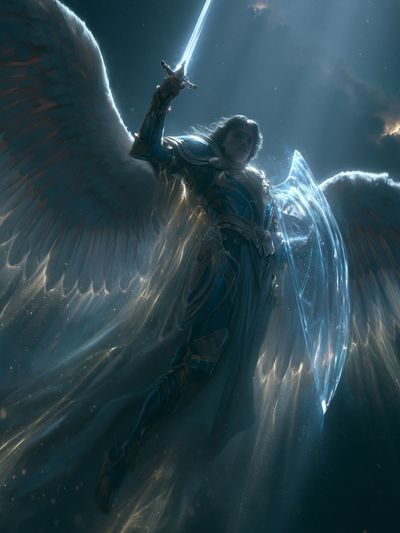 Celestial Winged Warrior Fantasy Print.