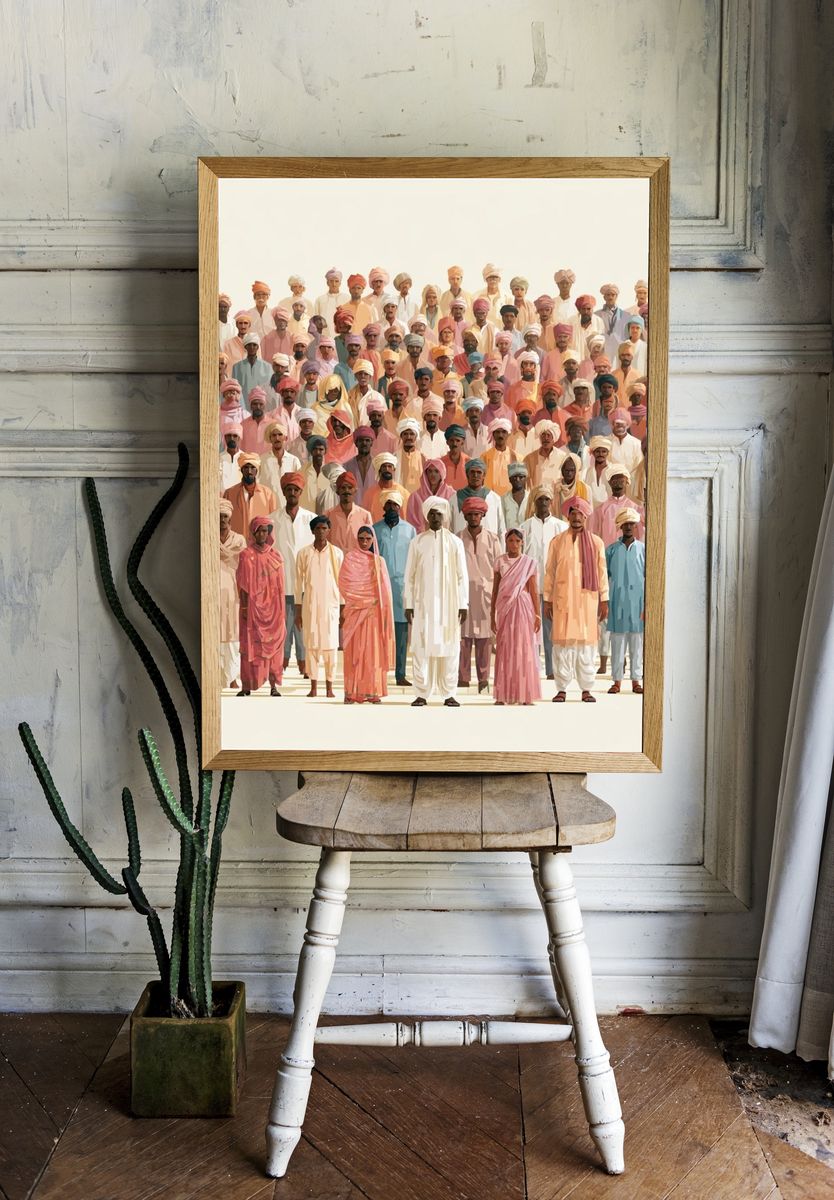 Rajasthani Crowd Portrait Illustration Poster. — room view 1