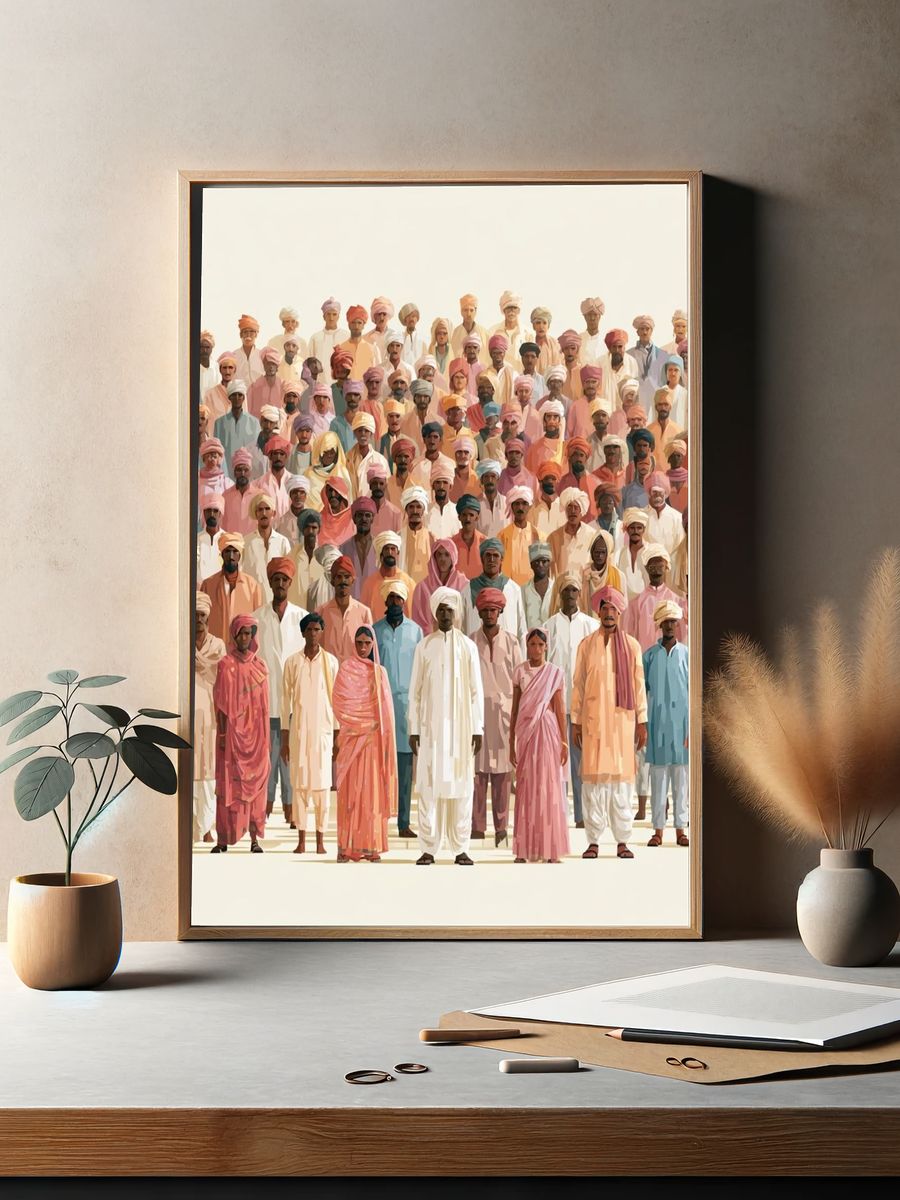 Rajasthani Crowd Portrait Illustration Poster. — room view 2