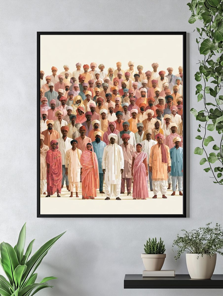 Rajasthani Crowd Portrait Illustration Poster. — room view 4