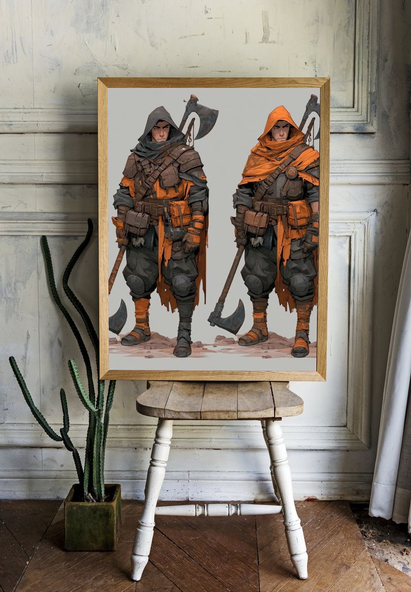 Fantasy Axe Warrior Illustration Poster. room preview
