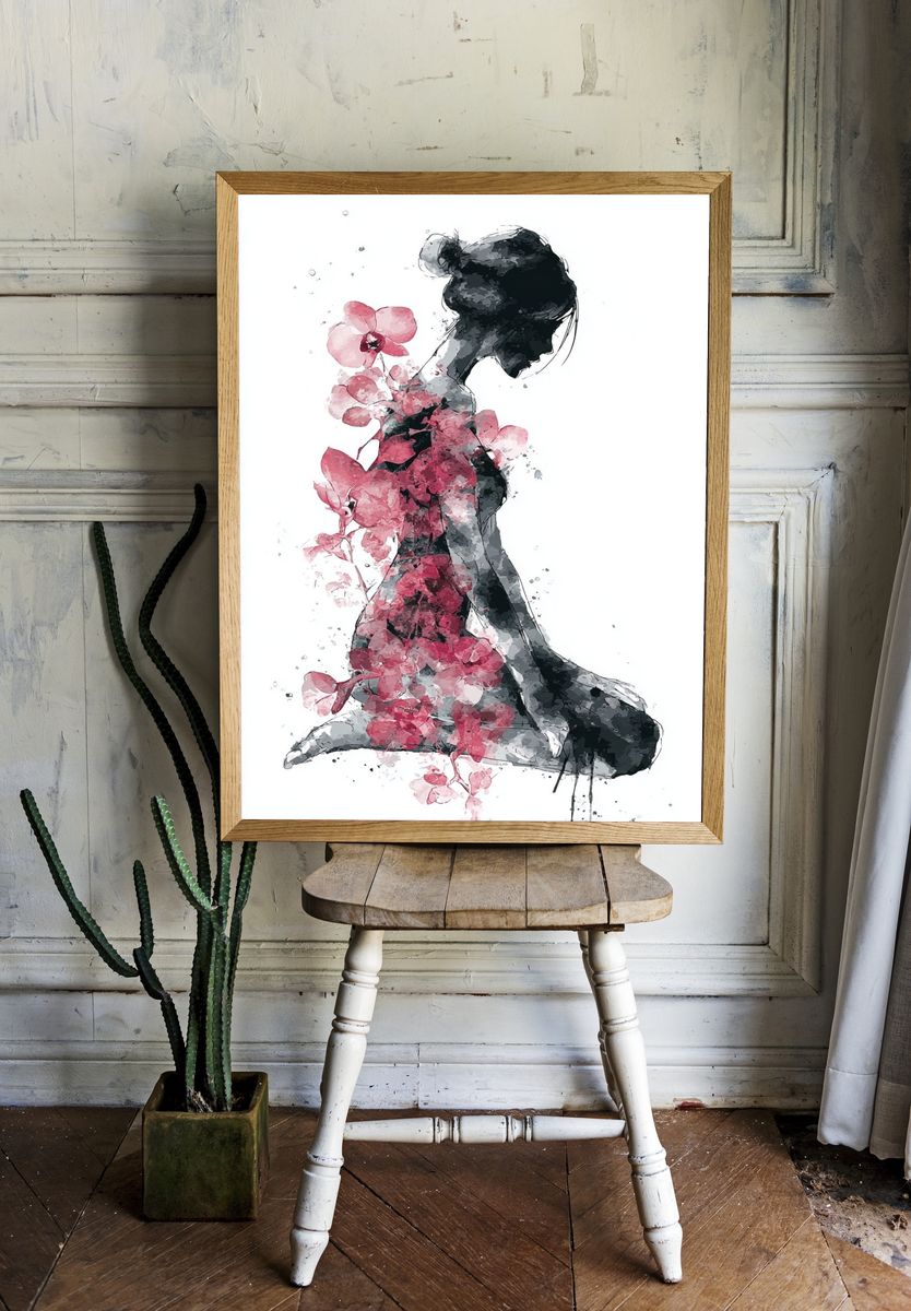 Floral Silhouette Watercolor Print room preview