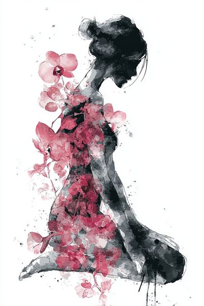 Floral Silhouette Watercolor Print. poster print