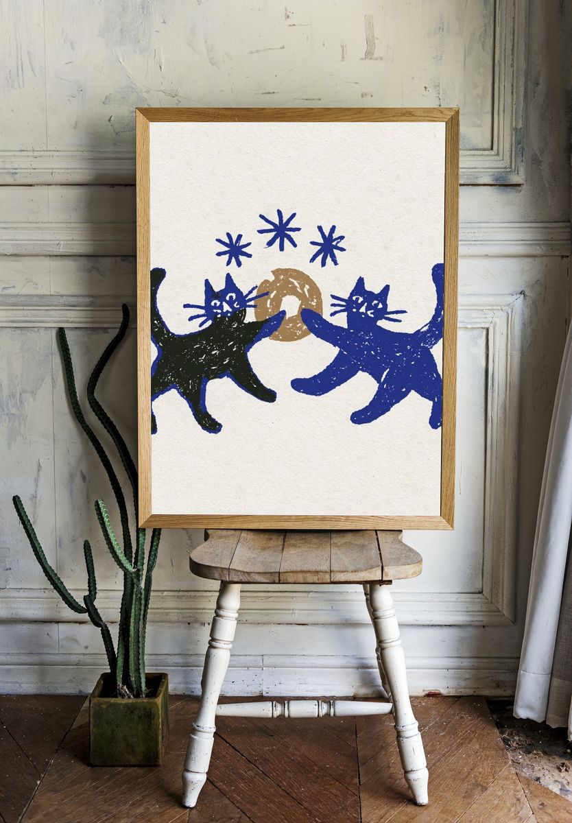 Playful Cats Illustration Poster. room preview