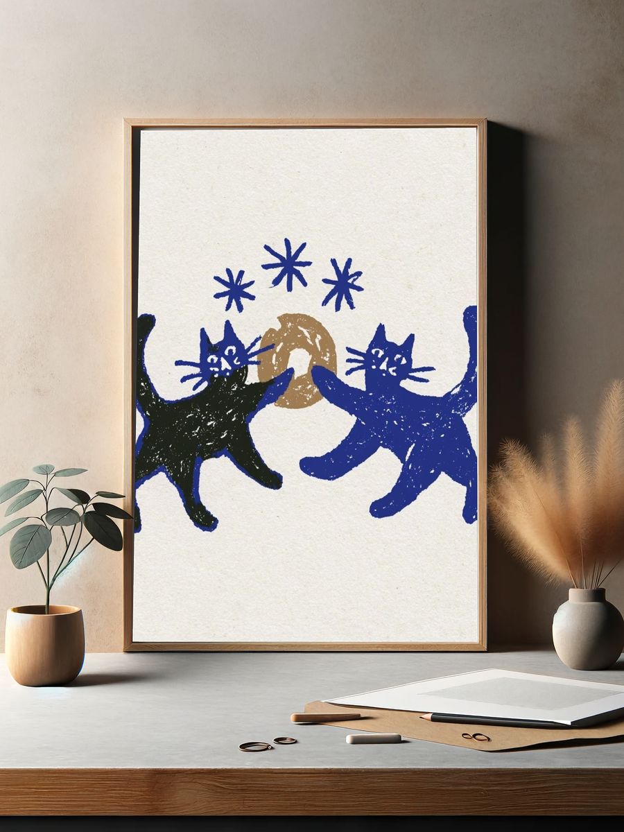 Playful Cats Illustration Poster. — room view 2
