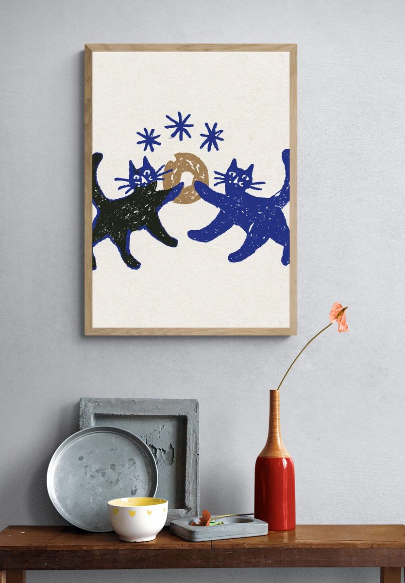 Playful Cats Illustration Poster. — room view 3