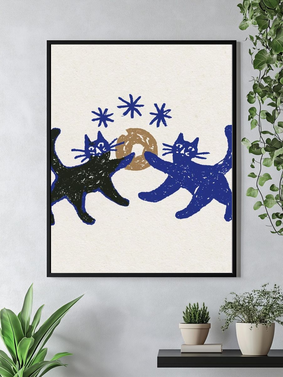 Playful Cats Illustration Poster. — room view 4
